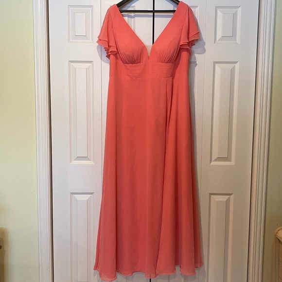 Azazie Watermelon Coral Bridesmaid Prom Long Dress Plus Size 20 - Picture 14 of 16